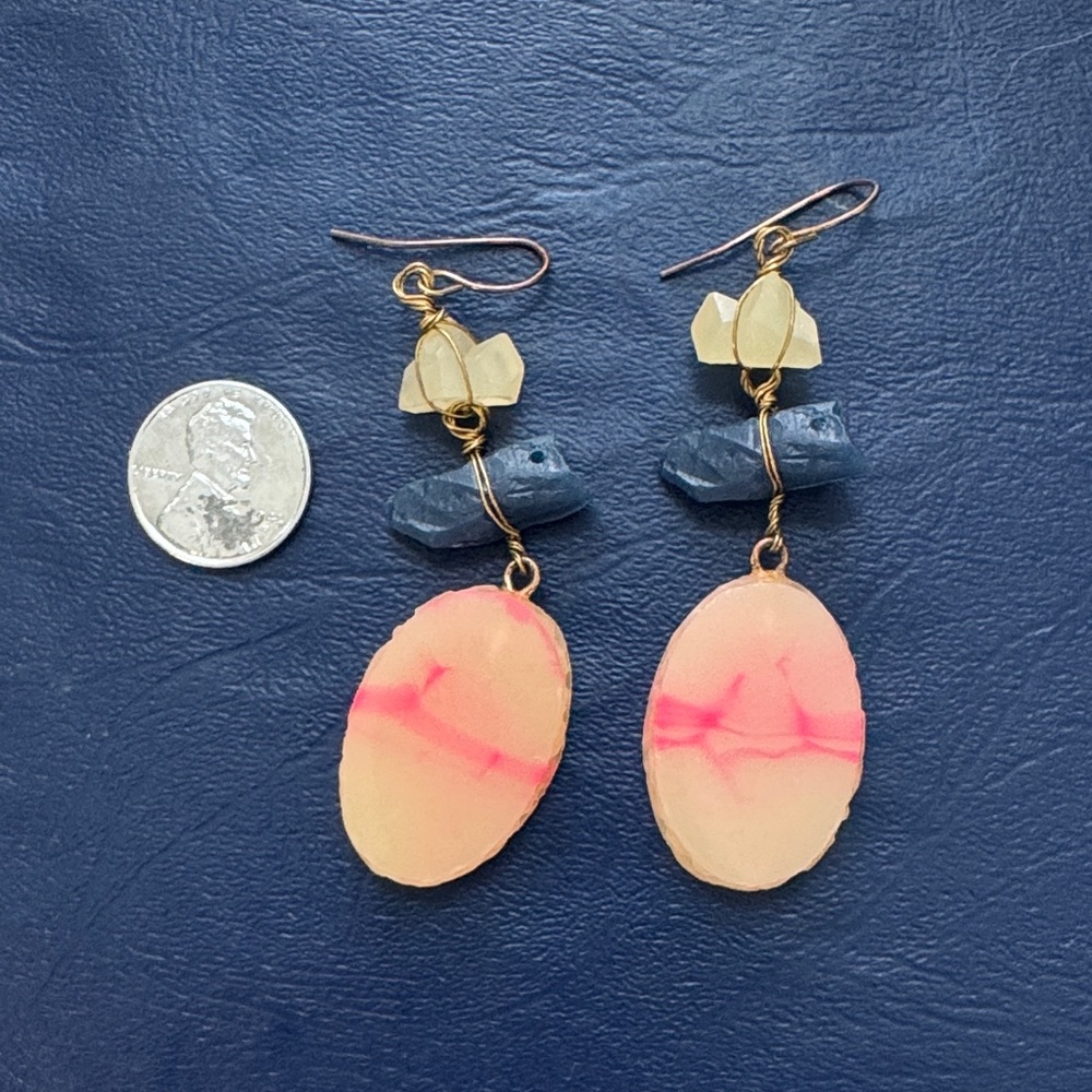 Madewell Coral and Navy Dangle Earrings